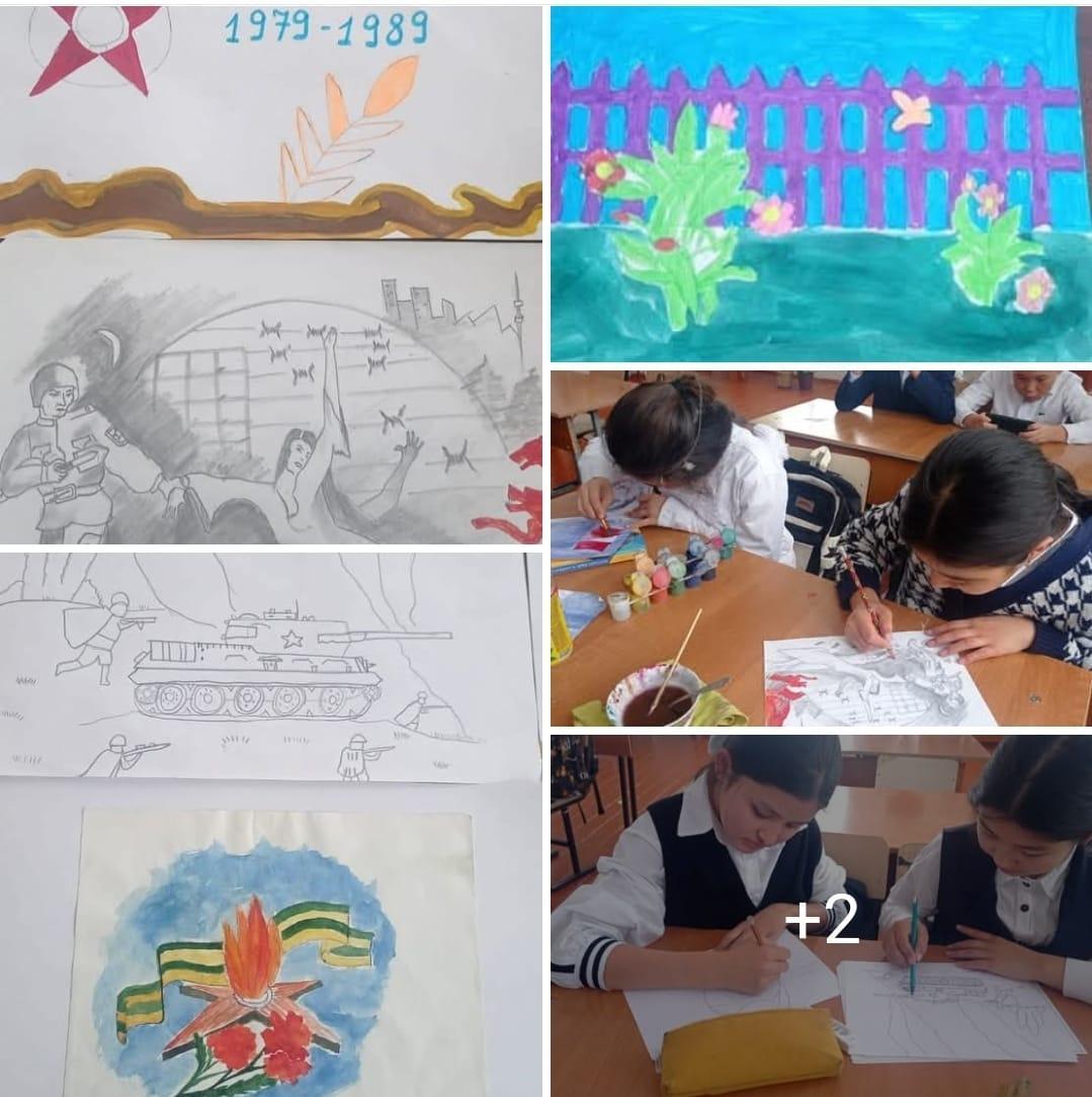 Жаңатілеу орта мектебі бойынша 1-9 ақпан аралығында "Кеңес әскерінің Ауғанстаннан шығарылғанына 35 жыл толуына орай "Ерлік -ел мұраты"" тақырыбында сурет байқауын көркем еңбек пәнінің мұғалімі Г.Иманкасенова ұйымдастырды.